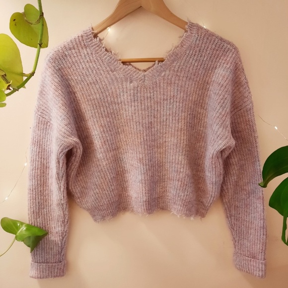 Cropped Long-Sleeve Sweater - Pink XS - Picture 2 of 3
